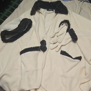 Midnight Velvet Cream and Brown Cape Poncho Gloves Hat One Size